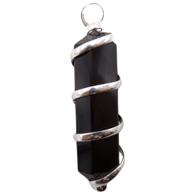 Double Terminated Black Obsidian Spiral Pendant