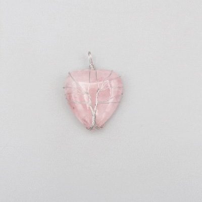 Wholesale Rose Quartz Tree Of Life Wire Wrapped Heart Pendant