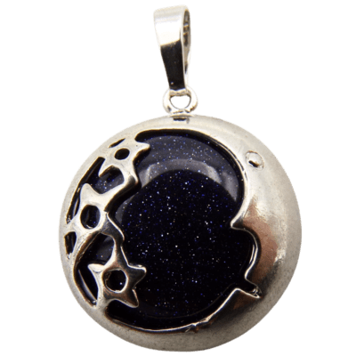 Blue Goldstone Moon and Stars Pendant (Approx 22mm)