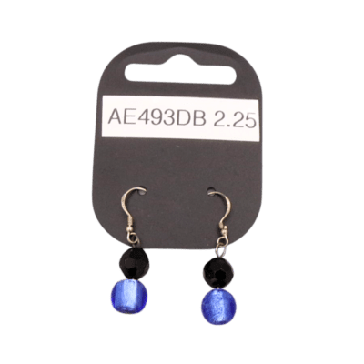 Blue Dichronic Glass Bead and Faceted Black Bead Earrings