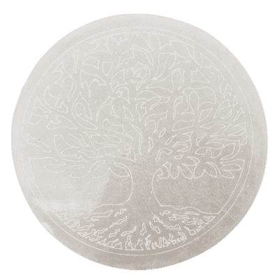 White Selenite Engraved Tree Of Life Disc (10cm)