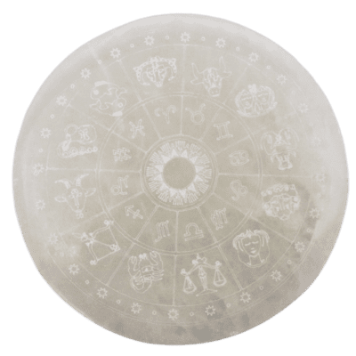 Selenite Engraved Zodiac Disc (10cm)