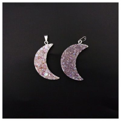 Amethyst Aura Druzy Moon Pendant