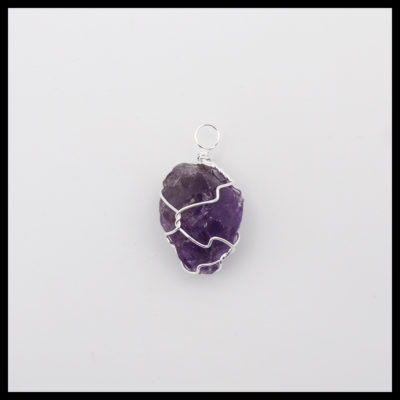 Natural Amethyst Wire Wrapped Pendant (25mm)
