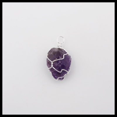 Natural Amethyst Wire Wrapped Pendant (25mm)