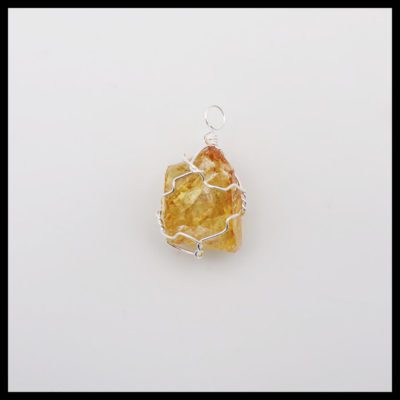 Raw Citrine Wire Wrapped Pendant (25mm)