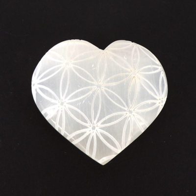 Selenite Flower of Life Heart Carving (65mm x 60mm) - Image 2