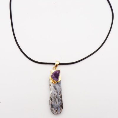 Blue Kyanite with Amethyst Pendant on Cord