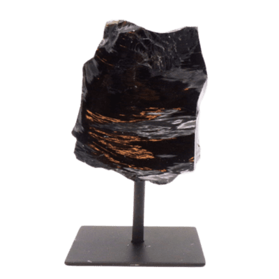 Raw Black Obsidian On Metal Stand