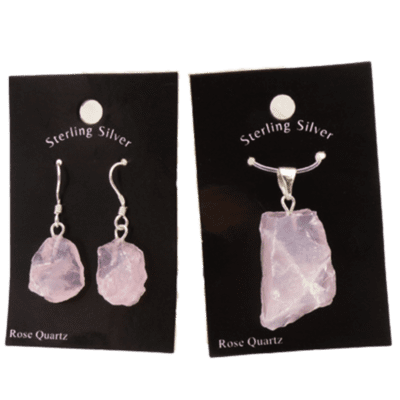 Wholesale Rose Quartz Pendant & Earrings Set (925 Silver)