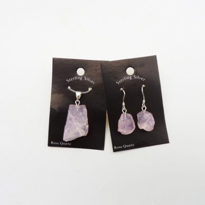 Rose Quartz Pendant & Earrings Set (925 Silver) - Image 2