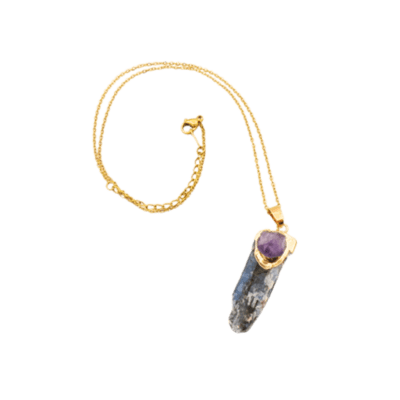 Blue Kyanite With Amethyst Gold Pendant