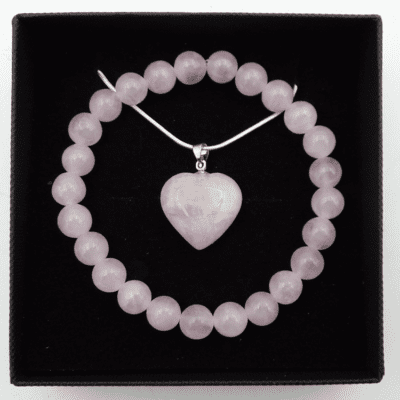 Wholesale Rose Quartz Bead Bracelet & Heart Pendant Gift Set