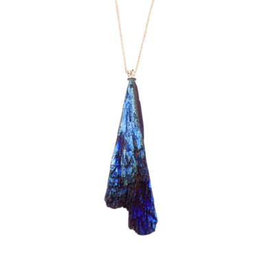 Wholesale Cobalt Aura Coated Black Kyanite Pendant On Silver Chain