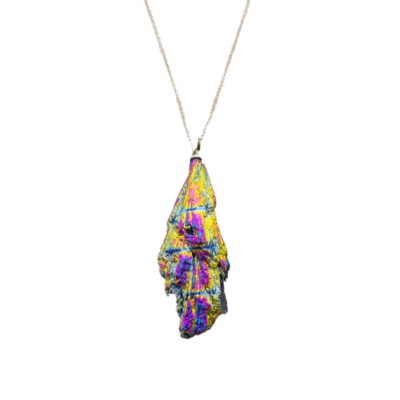 Wholesale Rainbow Aura Black Kyanite Pendant On Silver Chain
