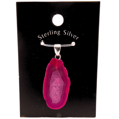 Dyed Pink Agate Slice Pendant (925 Silver)
