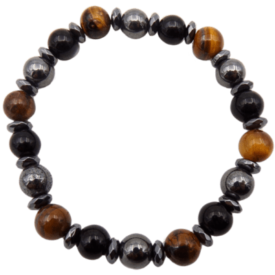 Hematite, Tiger Eye & Black Onyx Bead Bracelet 8mm