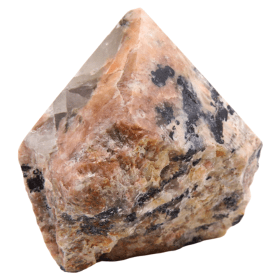 Peach Moonstone With Black Tourmaline Cut Base Point (75mm x 80mm) - Image 3