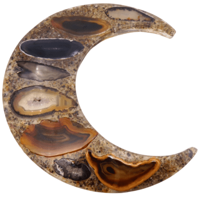 Natural Agate Slice Moon On Metal Stand - Image 4