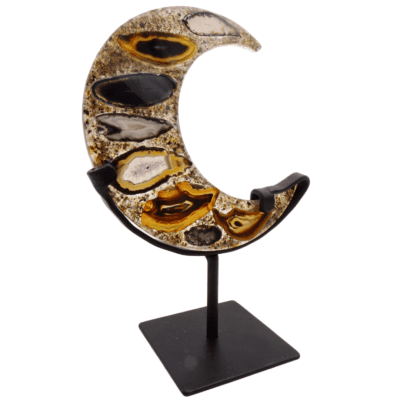 Natural Agate Slice Moon On Metal Stand - Image 3