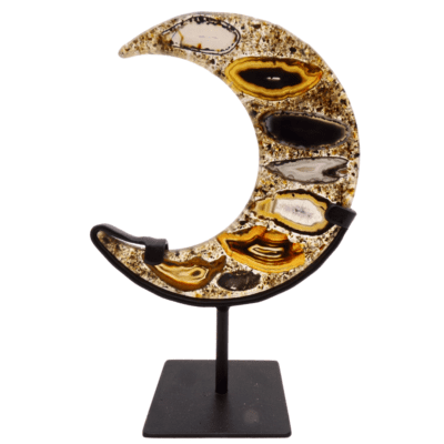 Natural Agate Slice Moon On Metal Stand - Image 2