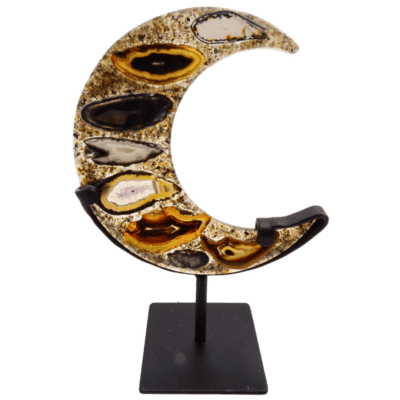 Wholesale Natural Agate Slice Moon On Metal Stand