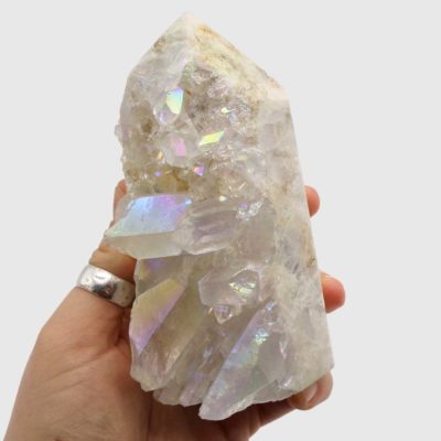 Brazillian Aura Quartz Part-Polished Point (130mm x 62mm) - Image 6