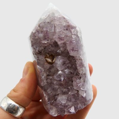 Part-Polished Druzy Amethyst & Agate Point (94mm x 48mm) - Image 5