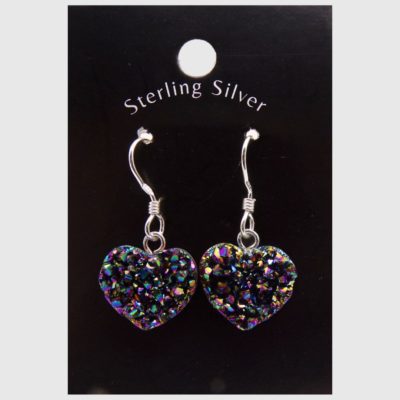 Wholesale Titanium Aura AMethyst Druze Heart Earrings (925 Silver)