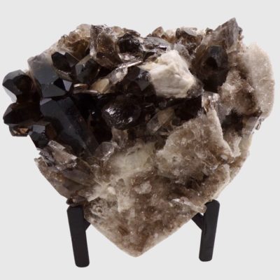 Wholesale Smoky Quartz Druzy Heart On Metal Stand