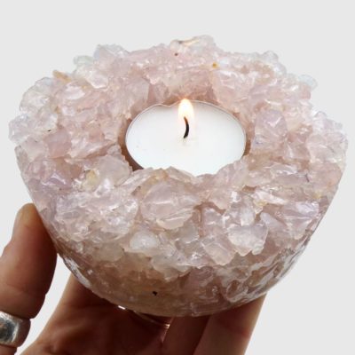 Rose Quartz Chip Tealight Holder - Image 3