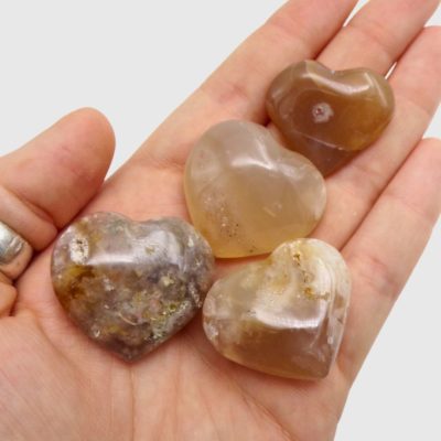Mini Flower Agate Polished Hearts x 4 (75g) - Image 3
