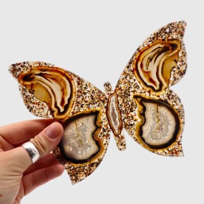 Natural Agate Slice Butterfly On Metal Stand - Image 3
