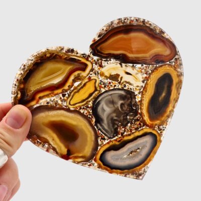 Natural Agate Slice Heart On Metal Stand - Image 3