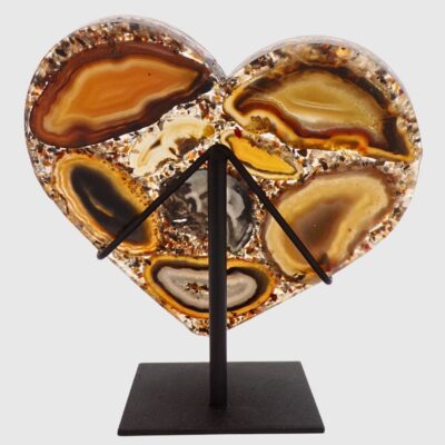 Natural Agate Slice Heart On Metal Stand - Image 2