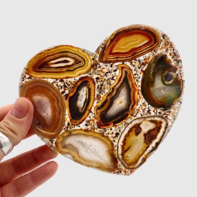 Natural Agate Slice Heart On Metal Stand - Image 3