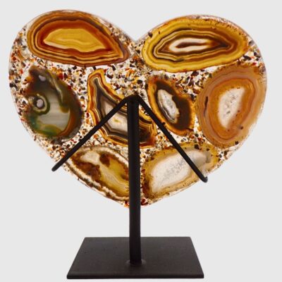 Natural Agate Slice Heart On Metal Stand - Image 2