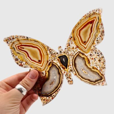 Natural Agate Slice Butterfly On Metal Stand - Image 3