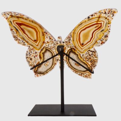 Natural Agate Slice Butterfly On Metal Stand - Image 2