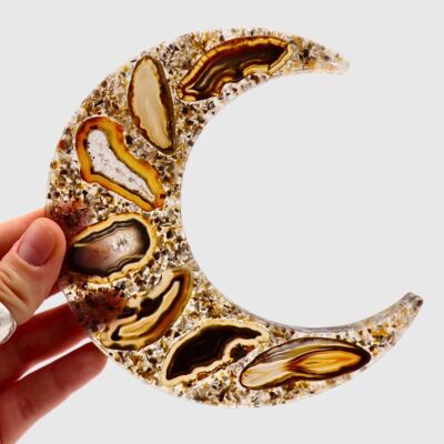 Natural Agate Slice Moon On Metal Stand - Image 3