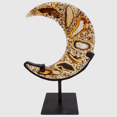 Natural Agate Slice Moon On Metal Stand - Image 2