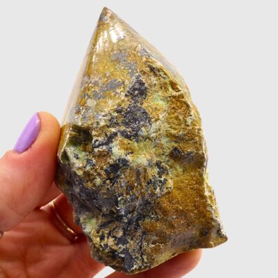 Serpentine With Pyrite Cut Base Point (90mm x 55mm) - Image 3
