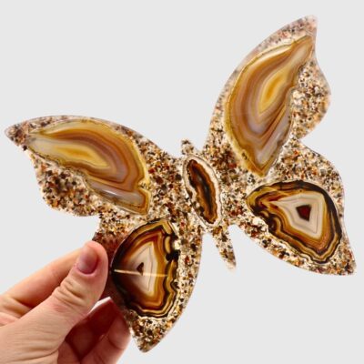 Natural Agate Slice Butterfly On Metal Stand - Image 3