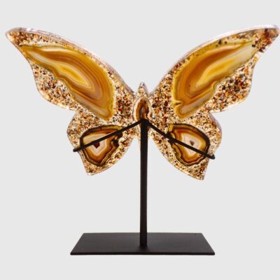 Natural Agate Slice Butterfly On Metal Stand - Image 2