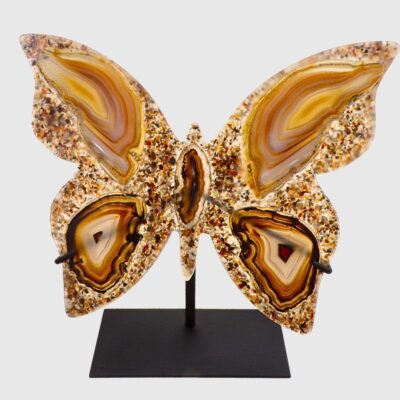 Wholesale Natural Agate Slice Butterfly On Metal Stand